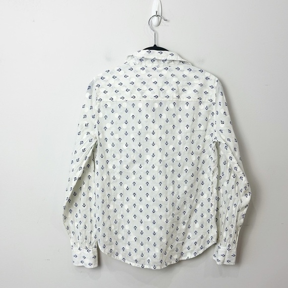 Jcrew Anchor Dot Popover Shirt atop White Blue Nautical Summer Boat Beach Vacay - Picture 2 of 6
